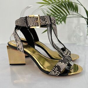 Ted Baker Sandals Women Size 8 38 Triangle Heel Snakes print Leather Slingback